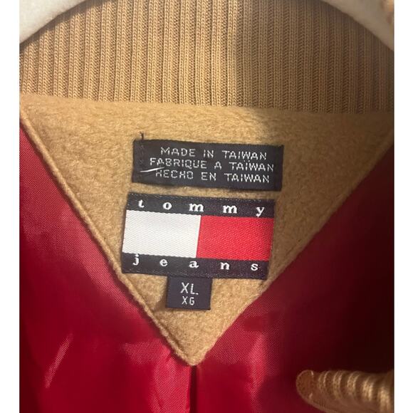 Vintage Y2K Deadstock NWT Tommy Hilfiger Bomber Jacket Fleece Tan Women's sz. XL - Picture 5 of 11